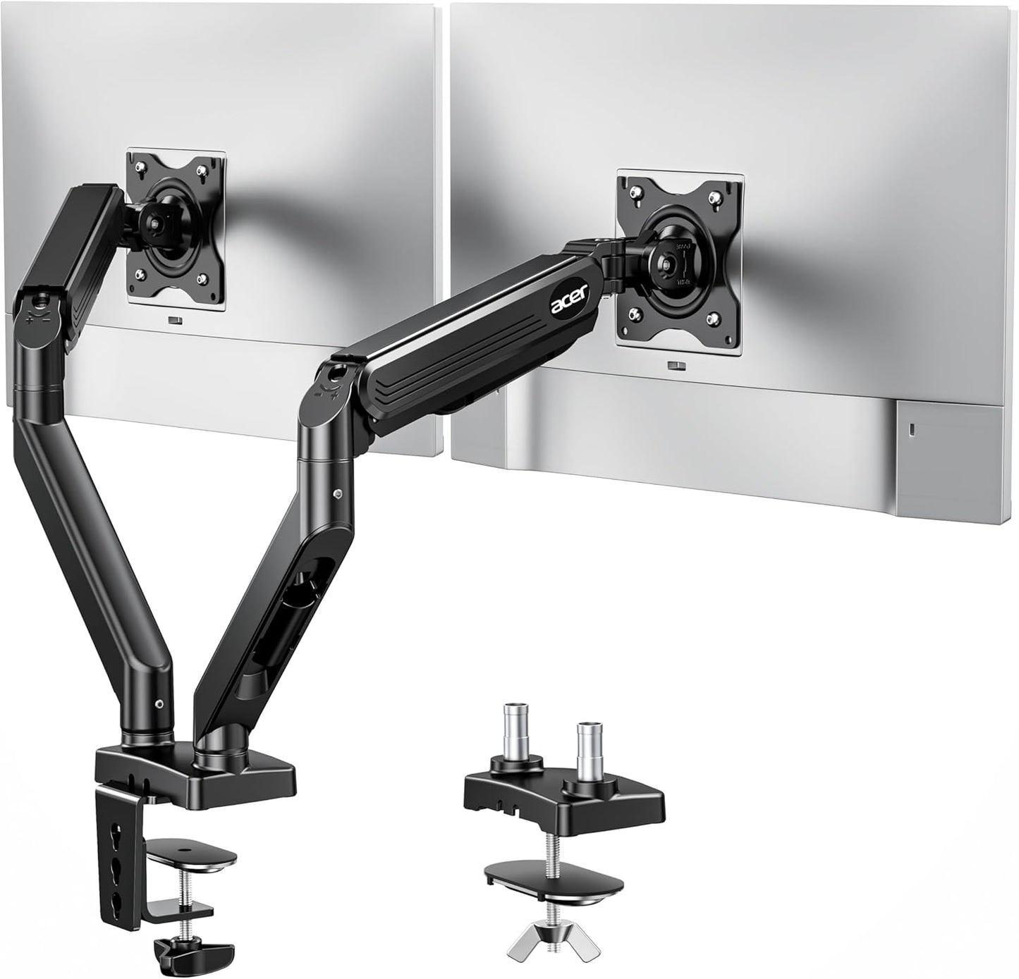 Acer Dual Monitor Arm, Gas Spring VESA Mount Stand for 17-32" Screens | Computer Desk Arm Fully Adjustable VESA 75x75/100x100 with C-Clamp & Grommet Mounting Base, Each Arm Holds 4.4 to 19.8 lbs