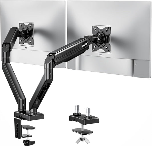 Acer Dual Monitor Arm, Gas Spring VESA Mount Stand for 17-32" Screens | Computer Desk Arm Fully Adjustable VESA 75x75/100x100 with C-Clamp & Grommet Mounting Base, Each Arm Holds 4.4 to 19.8 lbs