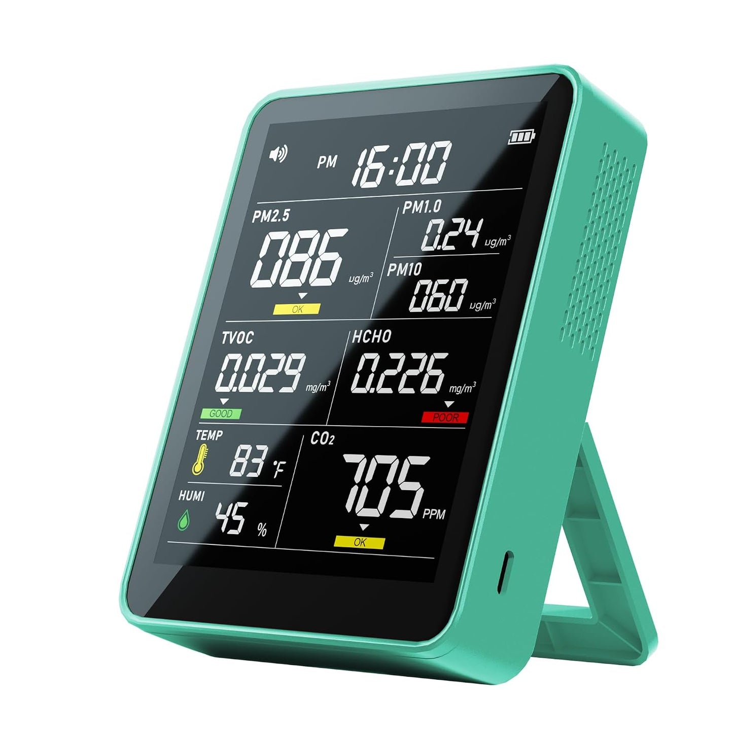 Air Quality Monitor Indoor,13-in-1 Smart Air Quality Tester with PM 2.5, CO2, TVOC, HCHO, PM1, AQI, PM10, Temperature & Humidity, Real Time Display, Battery Powered, for Home & Office