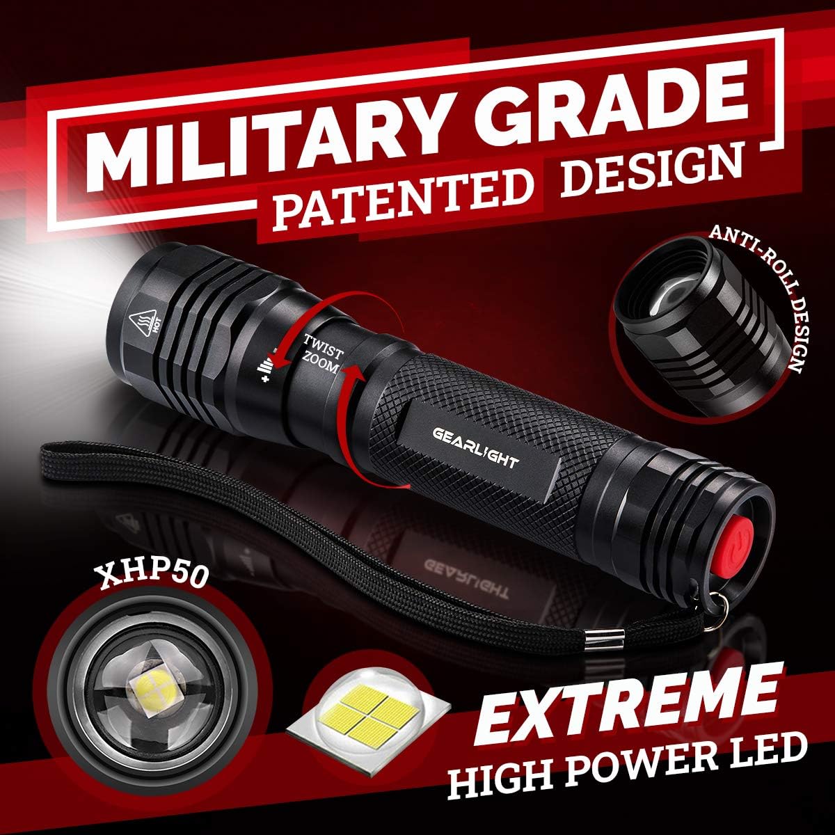 LED Flashlight High Lumens, Tactical Flashlight Battery Powered (Batteries Not Included), Bright Handheld Flashlight for Camping, Hunting, Home, Security, Hiking, Walking at Night & Emergency Use