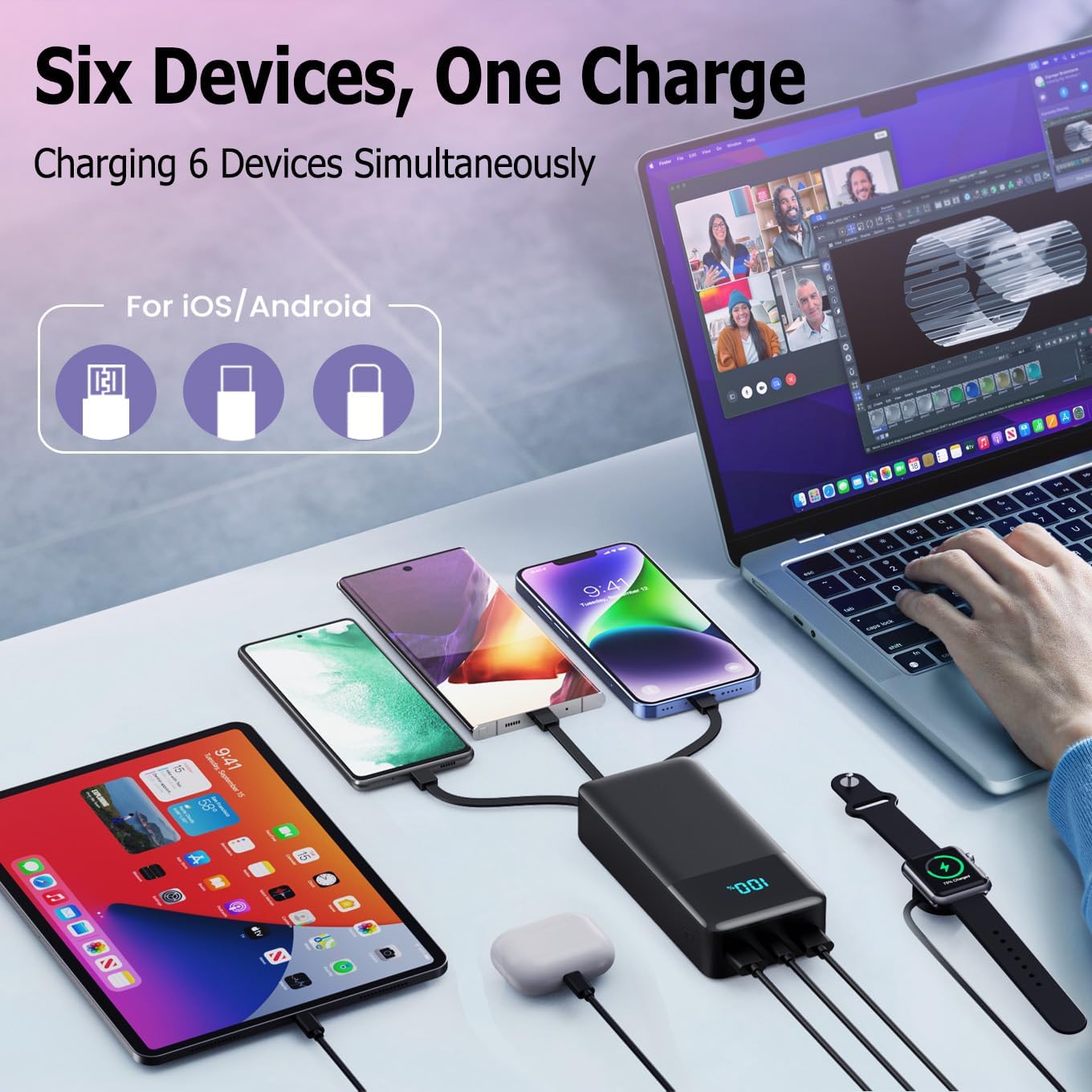 Portable Charger Power Bank 50800mAh,25W USB C Fast Charging Battery Pack with 3 Built in Cables & LED Display,6 Output 2 Input Travel Essentials Phone Charger for iPhone 17/16/15,Galaxy,Android etc