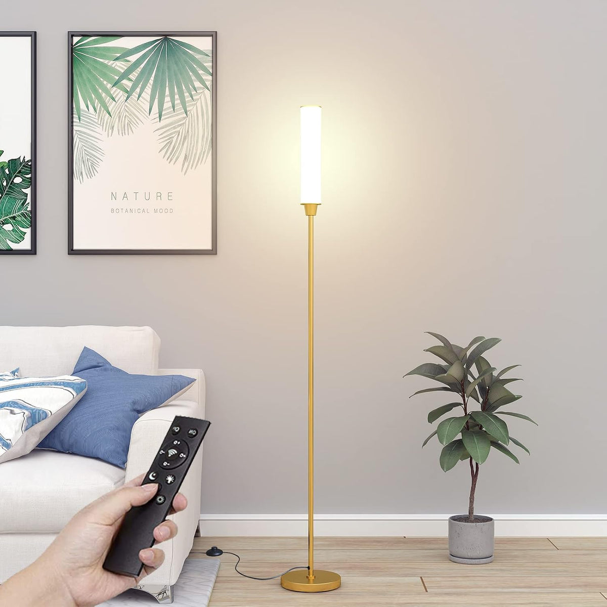 Nukanu Floor Lamp with Remote Control,Nickel,Linen lampshade