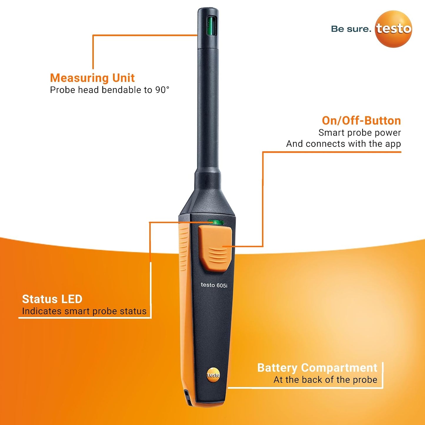 testo Smart Probe Kit - HVAC/R Test & Load Set for Air Conditioning, Refrigeration & Heating System - with 2X 115i Clamp Meter, 2X 549i High Pressure Gauge, 2X 605i Thermohygrometer – with Bluetooth