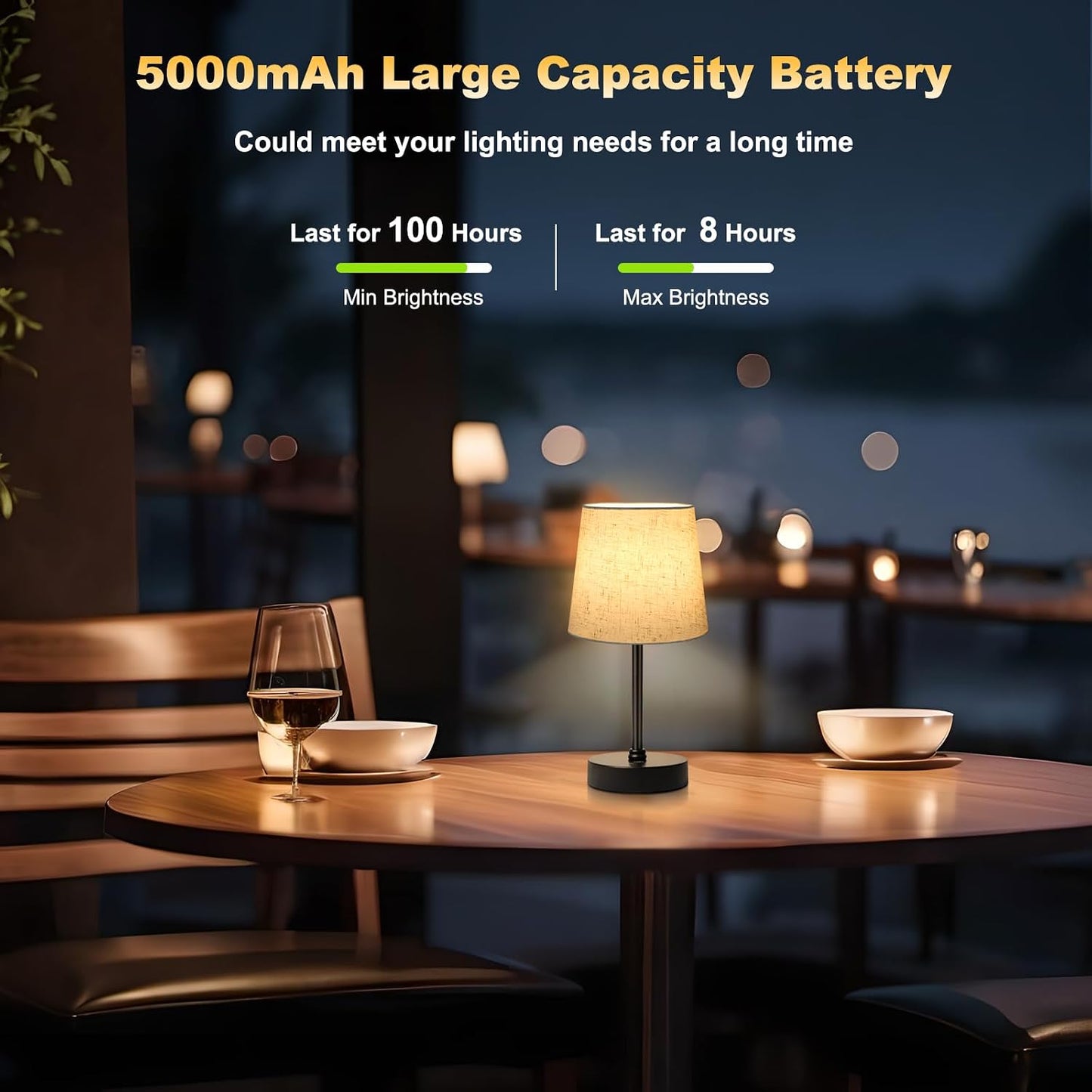 Wowag Small Cordless Table Lamp,5000mAh Rechargeable Battery Operated Desk Lamp,3 Colors & 7 RGB Stepless Dimmable, Portable Touch Fabric Shade LED Night Light for Bedroom Restaurant Home(Flaxen)