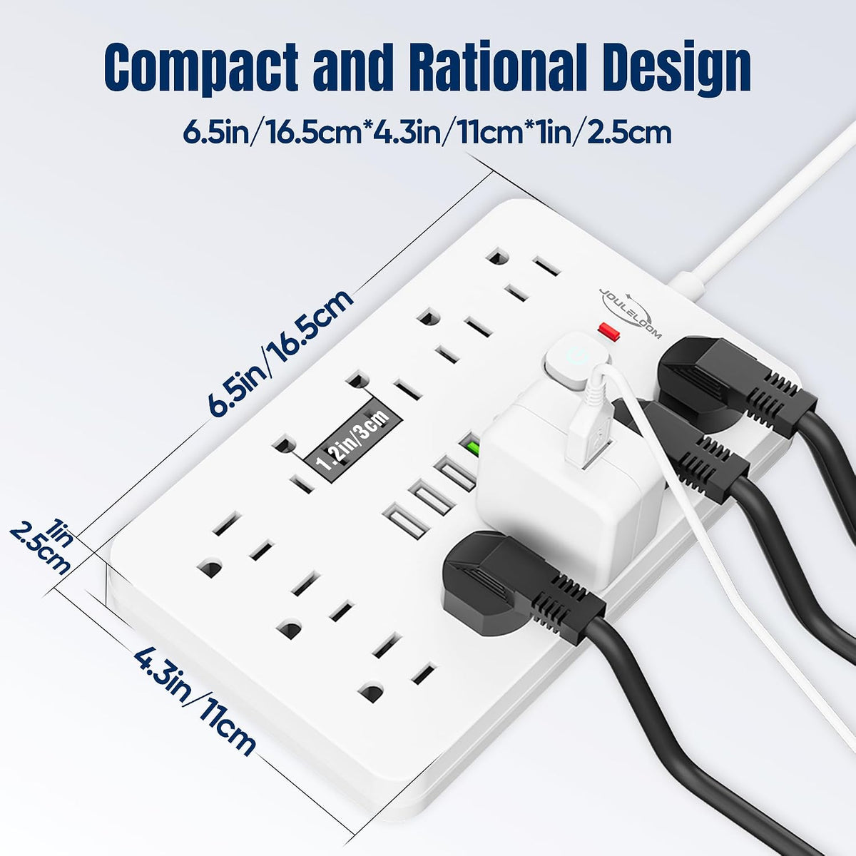 15 FT Flat Plug Surge Protector Power Strip,11 AC Outlets with 6 USB Ports