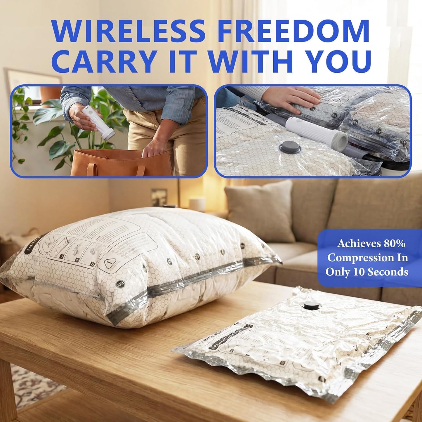 Vacuum Seal Bags for Clothing Travel with Rechargeable Air Pump | Vacuum Storage Bags,Carry-on Size Vacuum Bags for Travel, Space Saver for Clothes 12 Combo Size