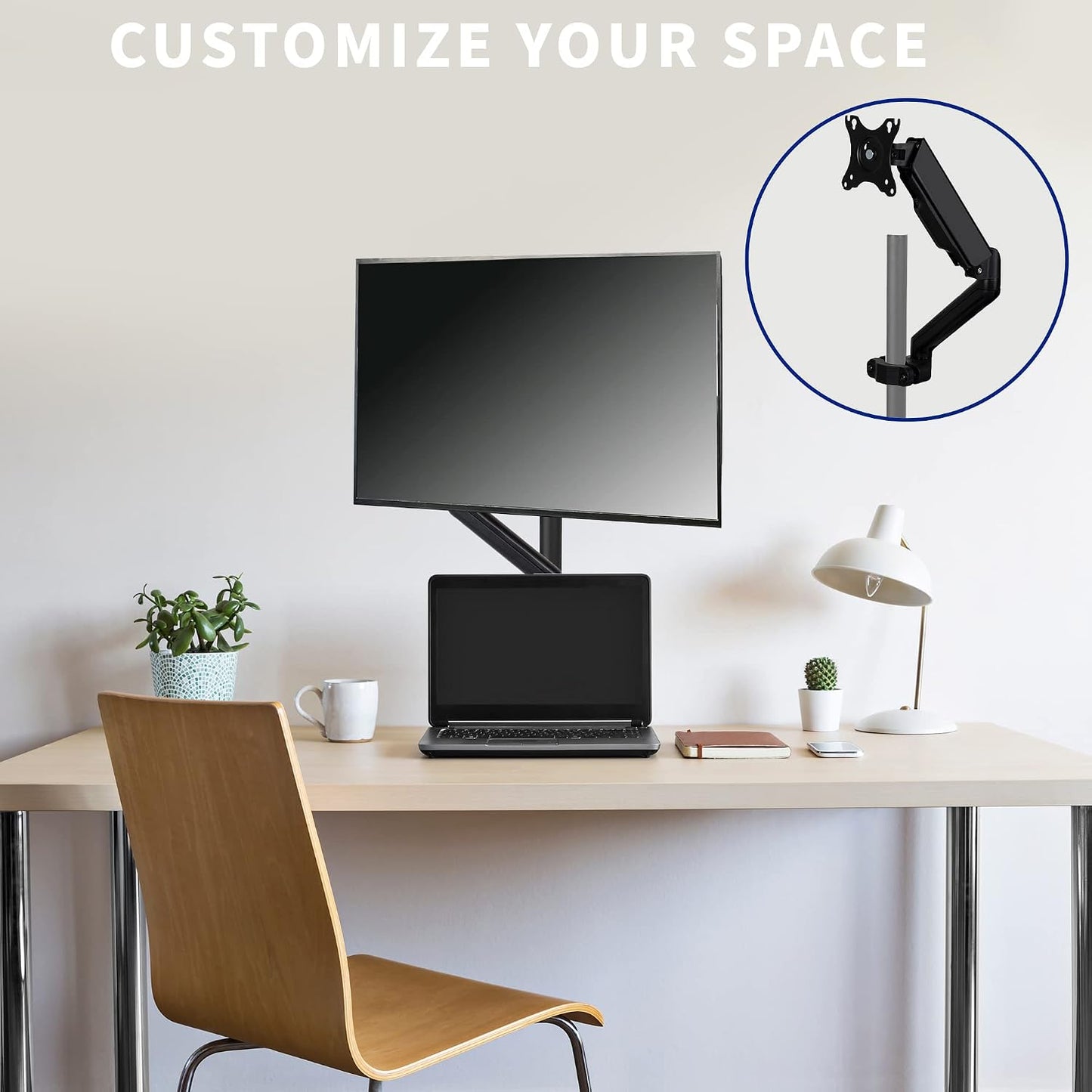 VIVO Universal Full Motion Pneumatic Pole Mount Arm for 17 to 32 inch Monitor Screens, 75mm and 100mm VESA Plate, Black, MOUNT-POLE05O