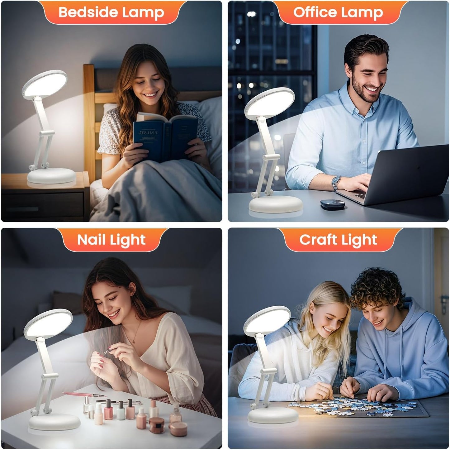 One Fire Rechargeable Table Lamp, 3600mAh Battery Operated lamp, Portable | Cordless, 10 Brightness, Small Size, Foldable Design, 6-288h Endurance, Touch Control, Reading, Travel,Office,Nail,Emergency