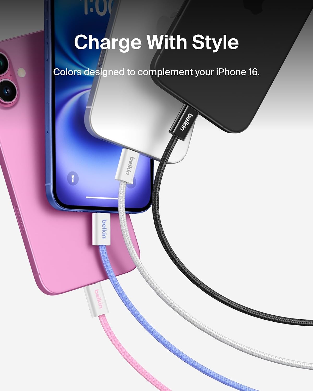 Belkin USB C to USB C 60W Braided Cable 2 Pack, 6.6ft iPhone Charger Cord | iPhone 15/16/17, Samsung Galaxy S26, Pixel 10, Airpods, iPad, Nintendo Switch 2, MacBook, Steam Deck, Travel, Chromebook