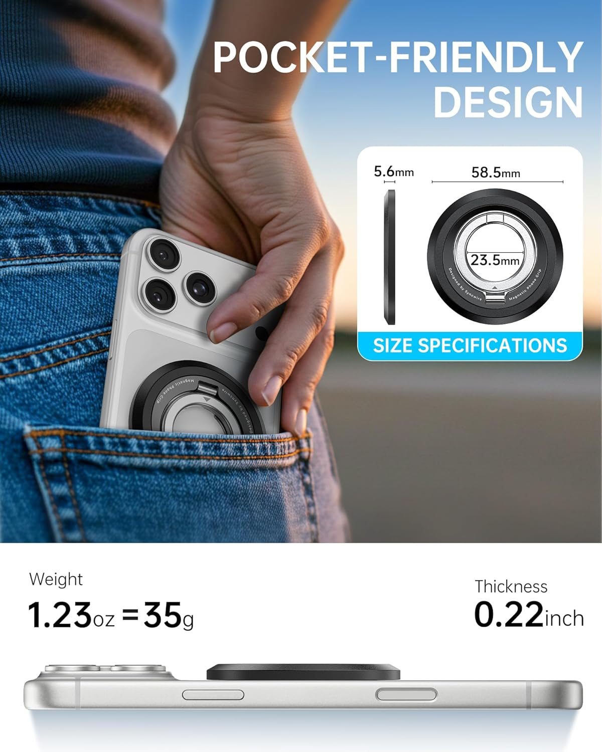 SYNCWIRE Magnetic Phone Ring Holder, for MagSafe Phone Grip Stand Kickstand | 360° Rotation, Double-Sided Magnet, Cell Phone Grip Finger Holder, for iPhone 17 16 15 14 13 12 Pro Max, MagSafe Accessories