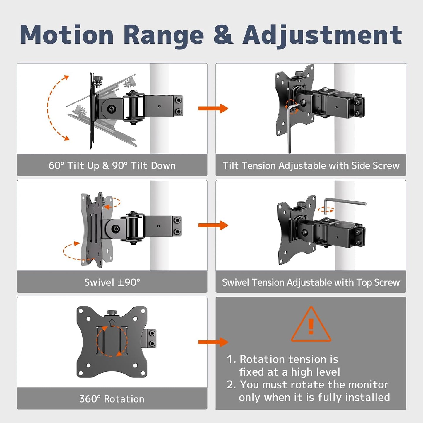 PUTORSEN Universal VESA Pole Mount for 17”- 32” Screens,Holds to 22Lbs, Adjustable Monitor Mount with 75x75/100x100 VESA Plate, Tilt/Swivel/Rotation,Fits 1.377 Inch Diameter Pole,Black