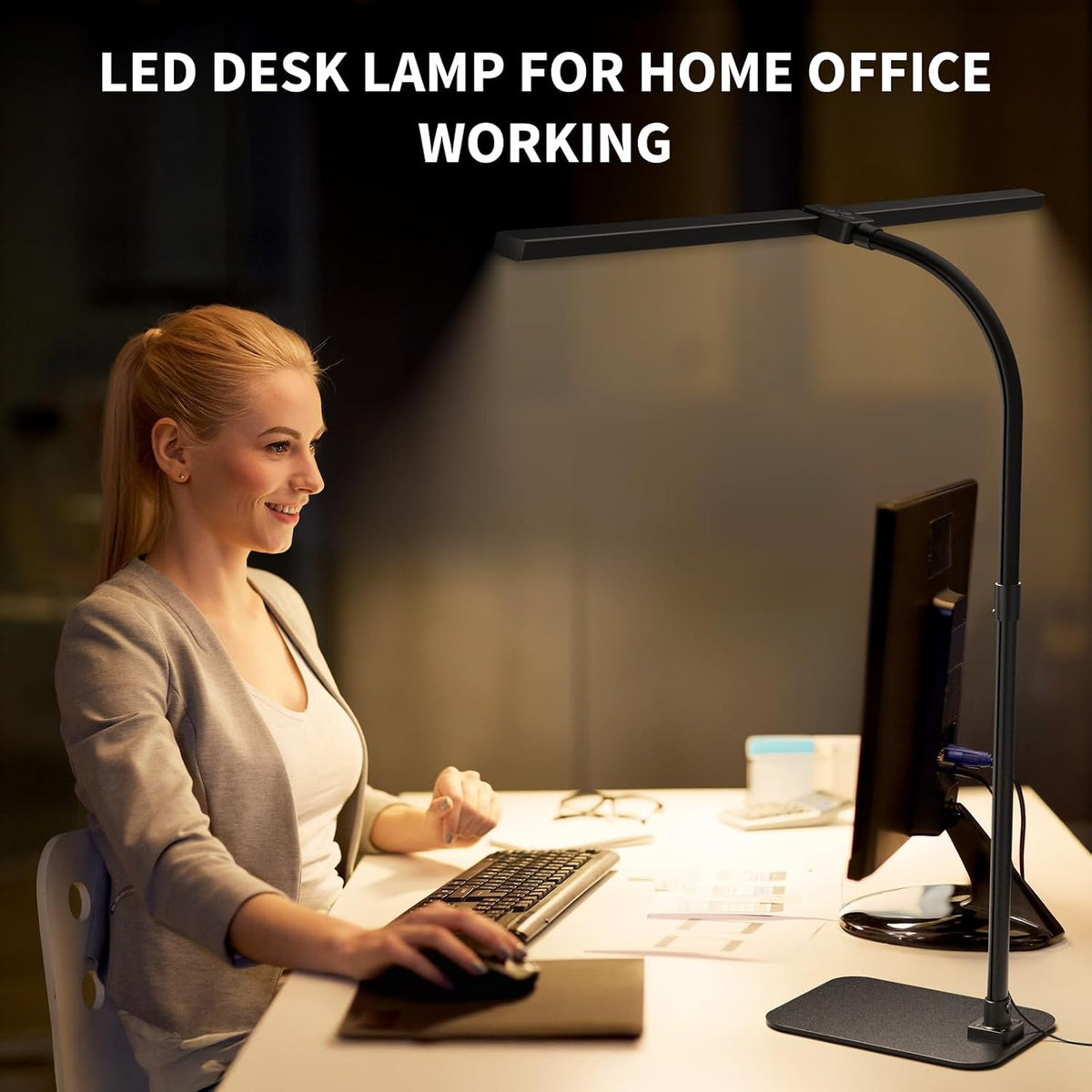 LED Desk Lamp Architect Task Light Dual Head Modern Flexible Gooseneck Tall