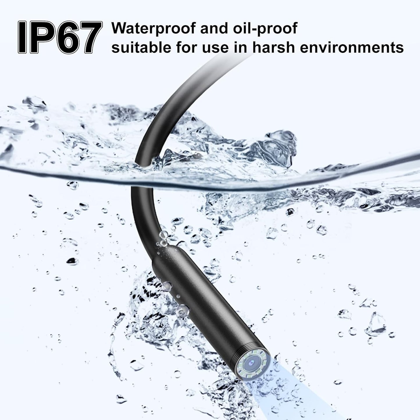 1920P HD Dual Lens Endoscope Camera Semi-Rigid Snake Cable IP67 Waterproof 8LED Lights Dimmable HD Industrial Pipeline Inspection Probe Compatible with Smartphones Endoscope Camera (9.9ft)