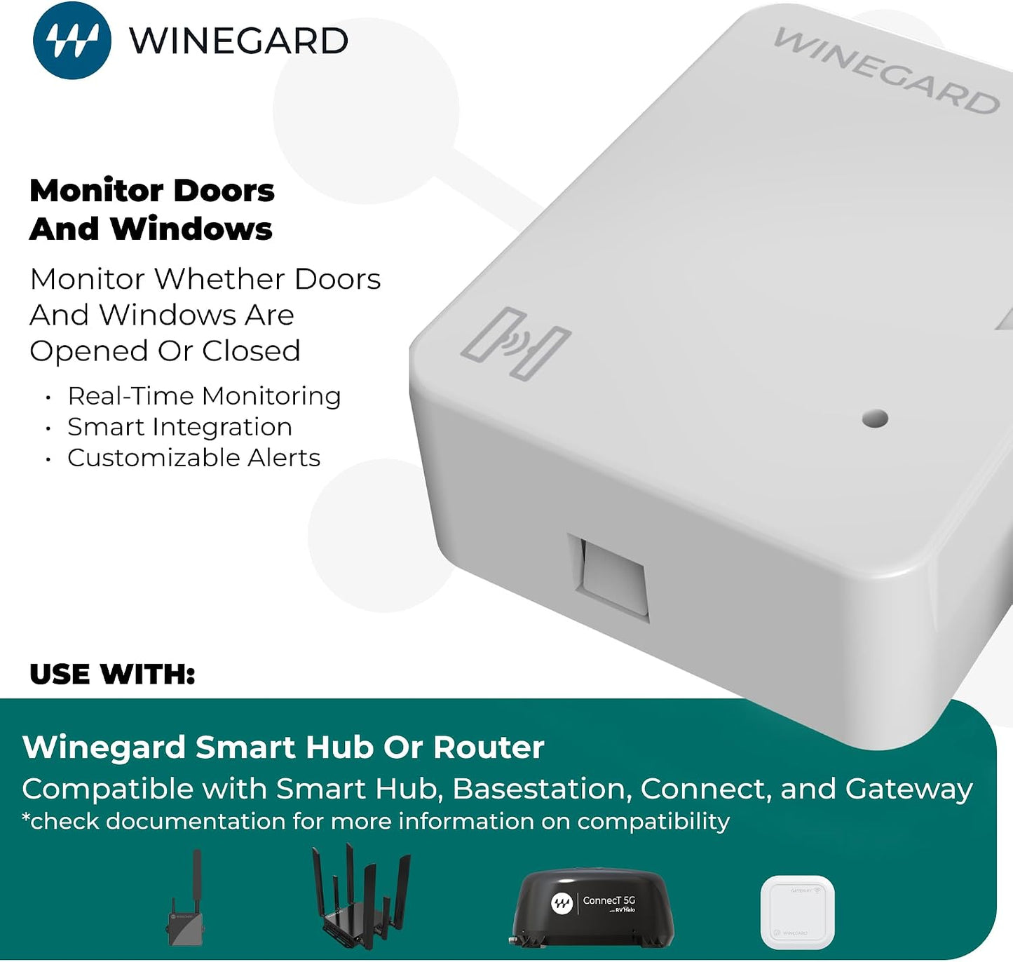 Winegard HS‑CC01 Contact Sensor - Smart RV Door Window Monitor - Bluetooth Wireless Connectivity - CR123A Battery Long Life - for RV Halo Smart System - White