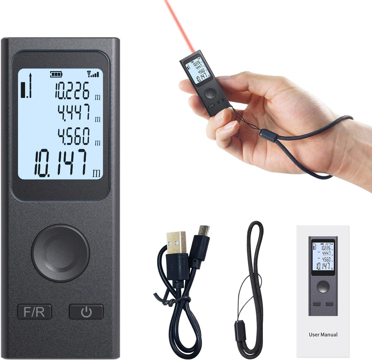 Laser Measure,Mini Laser Distance Meter 131Ft USB Charging LCD Backlight Feature Laser Measurement Tool with Pythagorean Mode, Distance, Area and Volume Measurement(LT-40P)