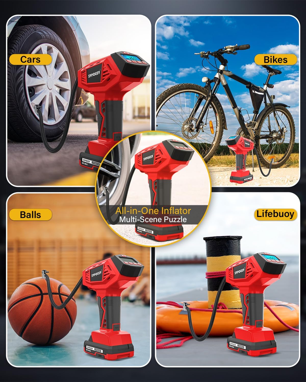 Tire Inflator Portable Air Compressor - 160PSI (20V Battery & 12V DC) | Cordless Tire Pump with Dual Power, 4X Faster Inflation Air Pump,Auto Shut Off, Digital Gauge for Car, Motorcycle, E-Bike