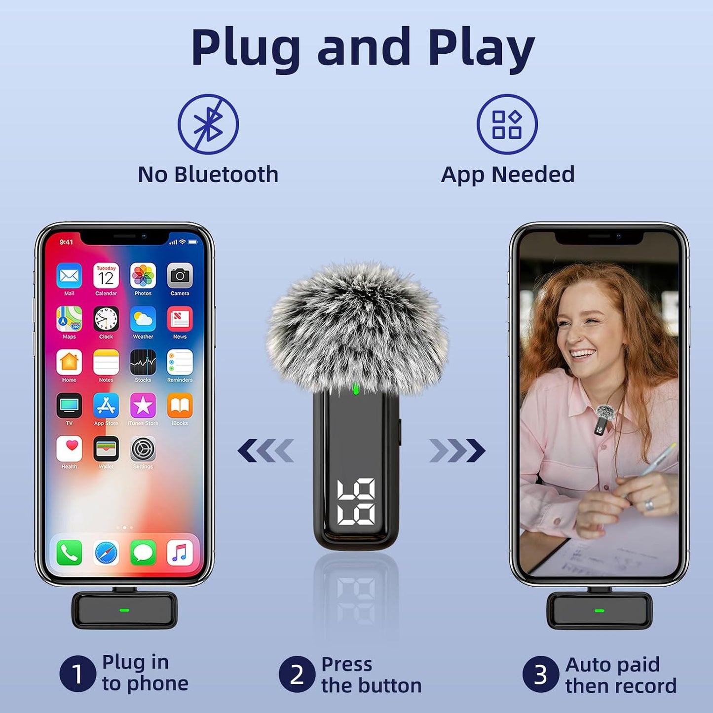 NPTCL Wireless Microphone for iPhone 17/16/15 PC Laptop Computer Android | Noise Canceling, 24H Charging Case, LED Charge Display, Mini Clip Mic for Video Recording Vlog Podcast Youtube, USB & USB C
