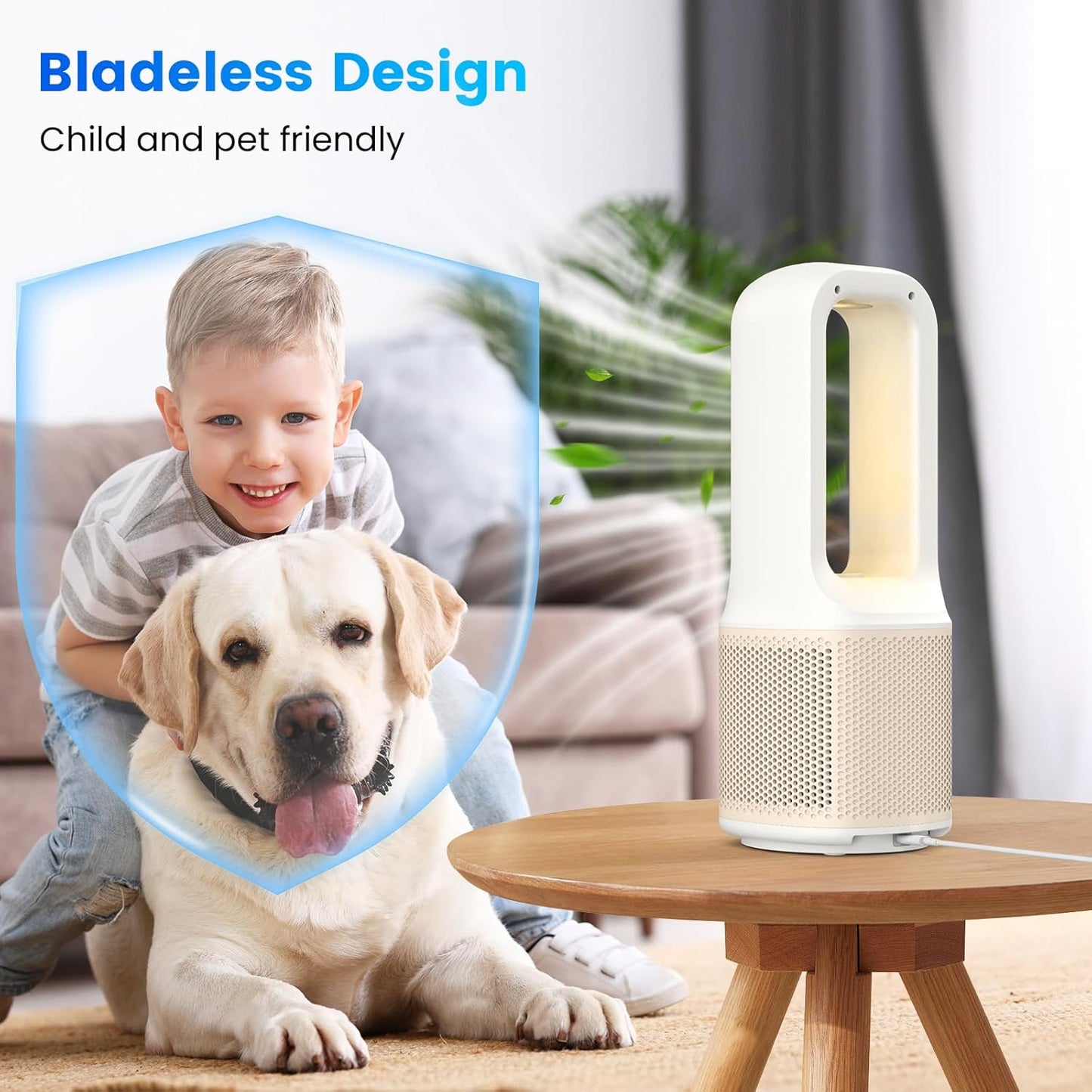 Misby Desk Fans Small Quiet, 13 Inch Bladeless Table Fan, 5 Speeds, 70° Oscillating Fan with Night Light and Timer, Desktop Cooling Fan for Bedroom, Office, Nightstand