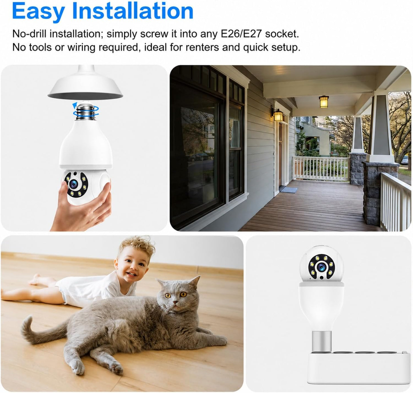Light Bulb Security Camera, 5G&amp;2.4GHz WiFi Light Bulb Cameras Wireless Outdoor Indoor, Lightbulb Camera for Home Security, Two-Way Talk,Color Night Vision, Motion Detection &amp; Real-time Alarm
