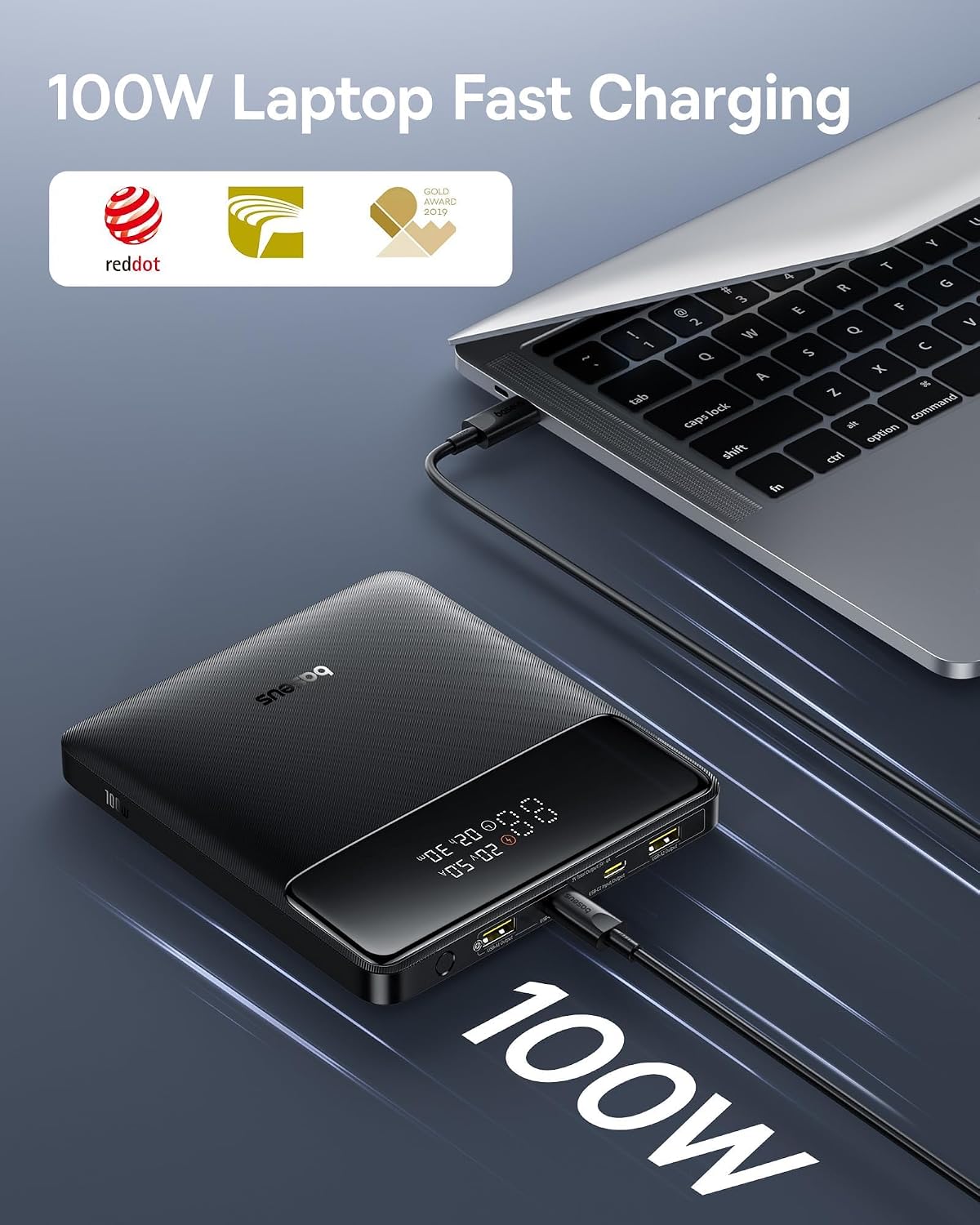 Baseus Laptop Portable Charger 100W 20000mAh, Blade Travel Power Bank Fast Charging 2 USB-C & 2 USB-A Port, Steam Deck Battery Pack for MacBook iPad iPhone 17/16/15/14/13 Samsung S24 etc.