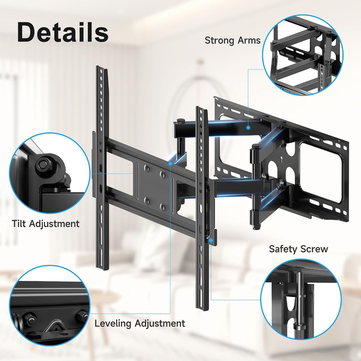 XINLEI Full Motion TV Wall Mount for Most 26"-70" Flat/Curved TV, Swivel Tilt Bracket with Articulating Dual Arms, Support 100lbs, Max VESA 400x400mm, Fits 12”/16" Wood Stud (MA570)