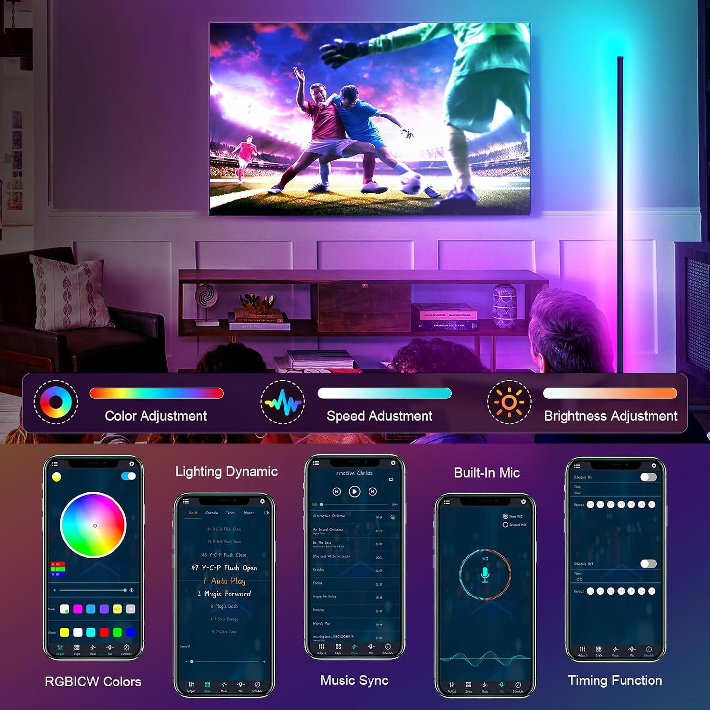 Tyute LED Corner Floor Lamp, 68+ Scenes, 16 Million Colors Corner Light with App & Remote Control, Smart RGB Ambient Lighting with Music Sync, Mood Lighting for Bedroom, Living Room, Gaming Room