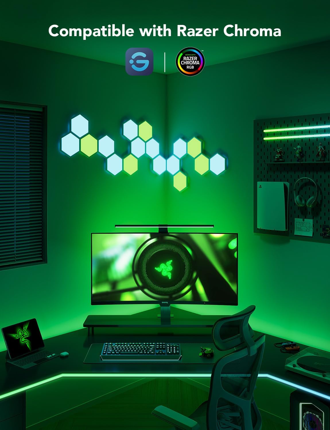 Govee Gaming Light for Monitor G1, RGBIC LED Backlight for 27-34 Inch PC | Smart LED Lights for Monitors with Color Matching, Adapts to Curved Monitors, Double Strip Light Beads with 123 Scene Modes