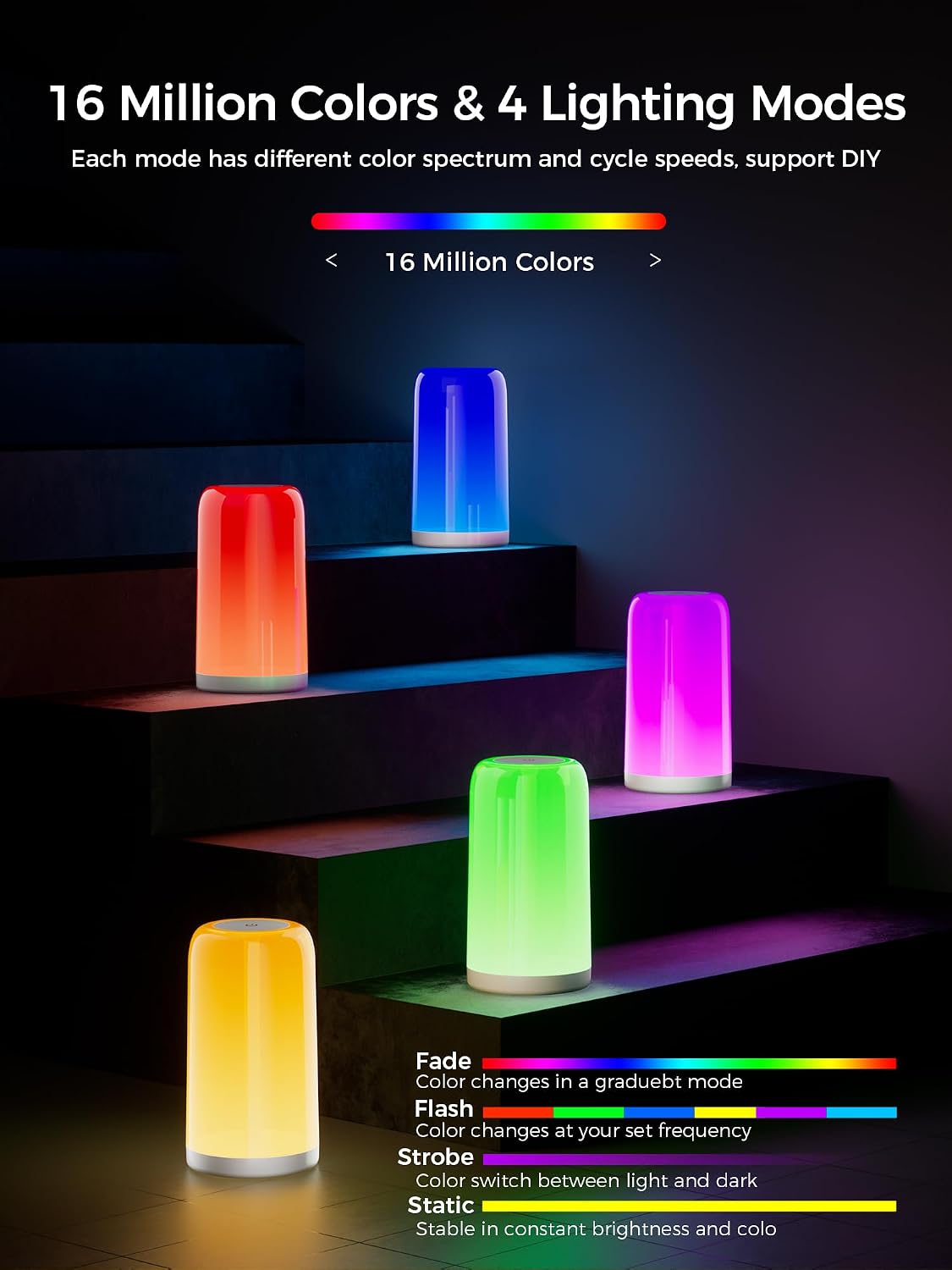 VOLIVO Smart Touch Bedside Lamp, Bluetooth App Control, Dimmable &amp; Timer | Bluetooth APP. 16M RGB + 2700K-6500K. 5%-100% dimming. Timer for sleep/wake. For bedroom, nursery &amp; office.