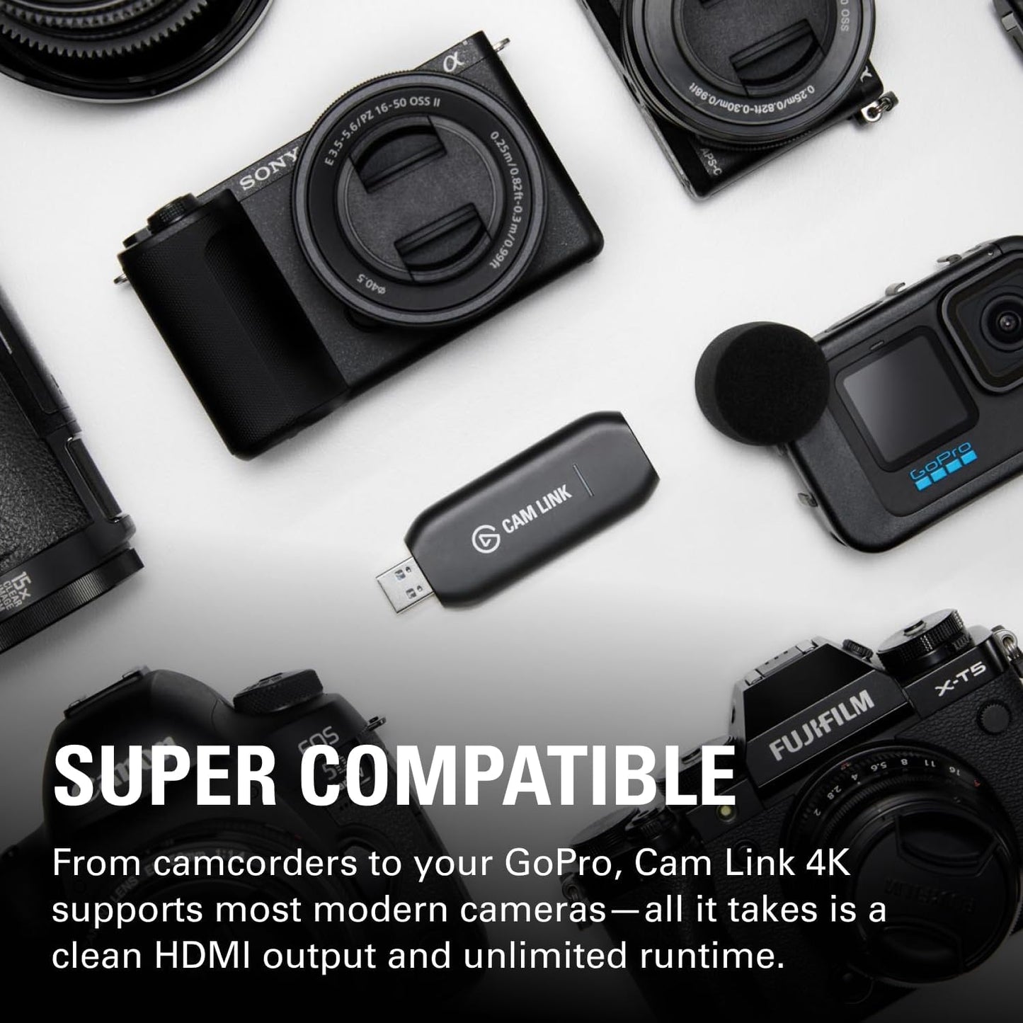 Elgato Cam Link 4K Capture Card for DSLR, Camcorder, Action Cam | HDMI to USB 3.0, Stream in 1080p60 or 4K30/60, Ultra-low latency, Works with OBS, Zoom, Discord, PC/Mac/iPad compatible