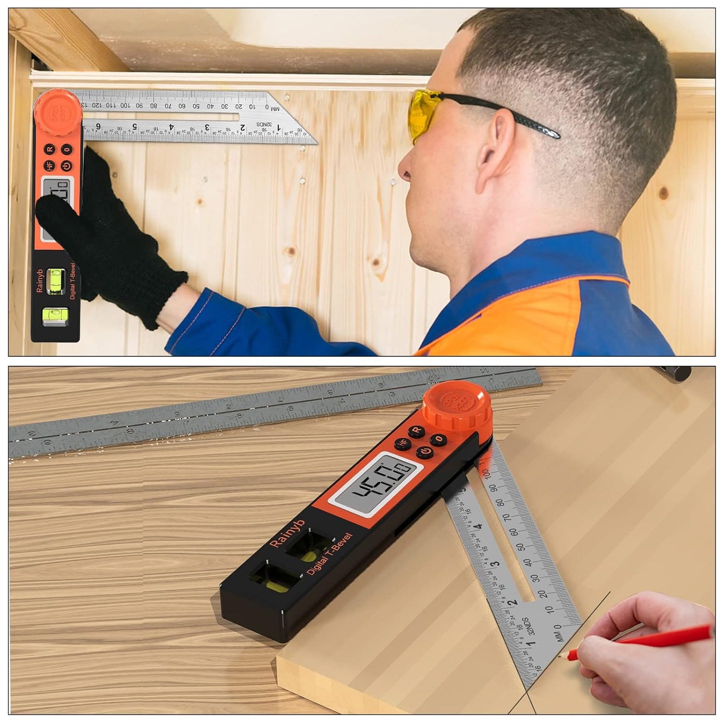 Digital Angle Finder & T Bevel Gauge, 0-360 Degree Digital Protractor Tool | 0-360° Angle Measuring Tool with LCD Display and Bubble Levels for Woodworking, Framing, Construction and DIY Projects