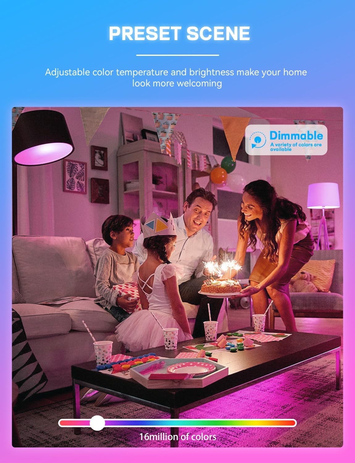 Smart Light Bulbs, WiFi & Bluetooth 5.0, Work with Alexa Google Assistant, App Control, Color Changing LED Bulb,E26 800LM Dimmable RGB Lights, Smart Home Lighting, Dimmable, 4Pack with Remote