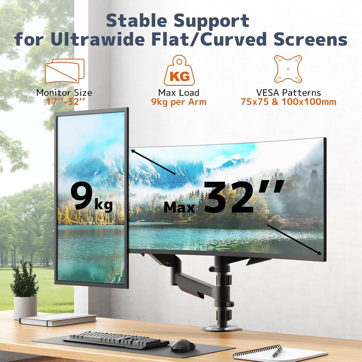 PUTORSEN Dual Monitor Stand for 17-32 Inch Screens, VESA 75/100