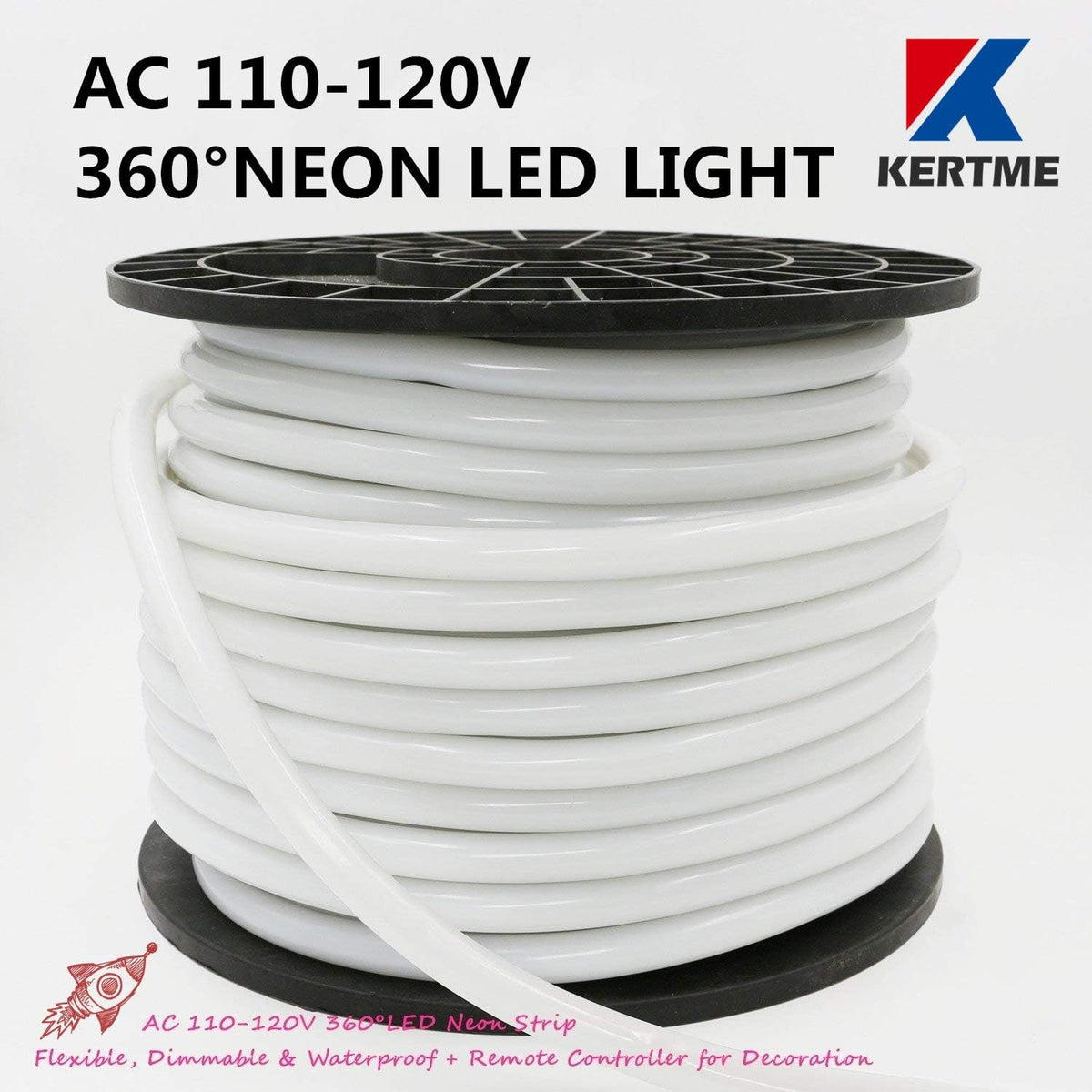 360° Neon Led Type AC 110-120V 360 Degree NEON LED Light Strip, Flexible/Waterproof/Dimmable/Multi-Modes LED Rope Light + Remote for Home/Garden/Building Decor (98.4ft/30m, Green)