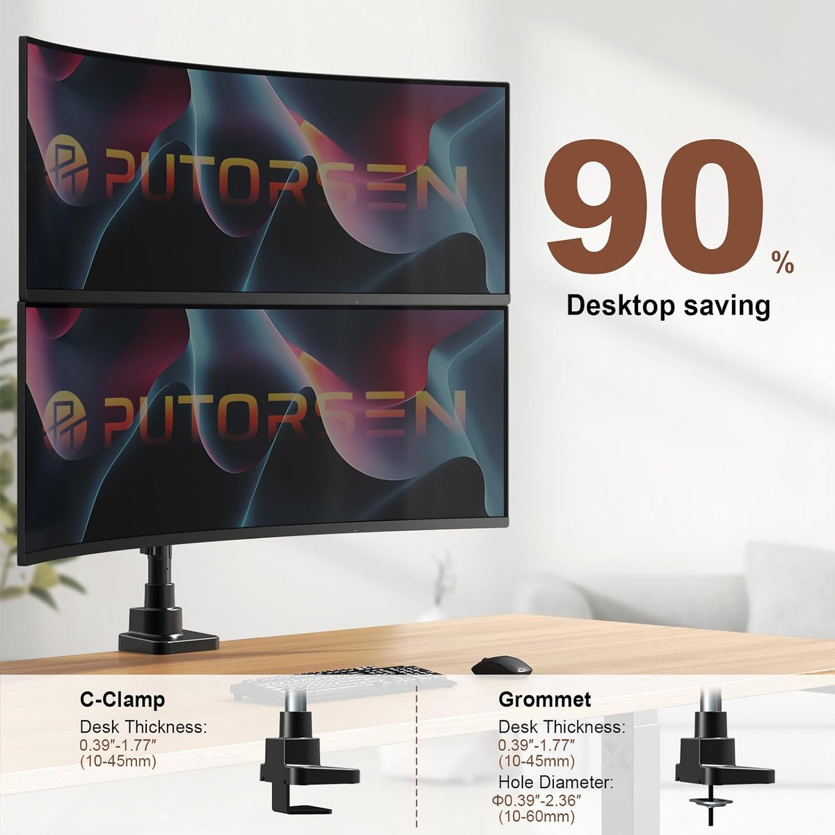 Heavy Duty Dual Monitor Arm for 17-49" Screens, Vertical Stack, 44lbs
