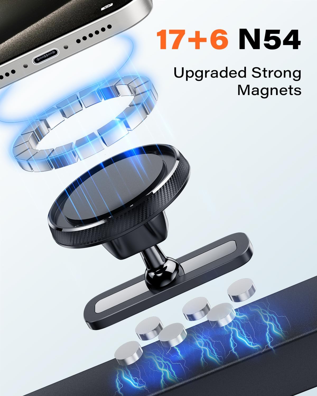 APPS2Car Gym Magnetic Phone Holder, Aluminum Alloy Base & Ball Joint, Black | 360° Adjustable Dual Magnet Phone Mount for MagSafe, Attach to Metal Surface, Gym Accessories for Workout Recording