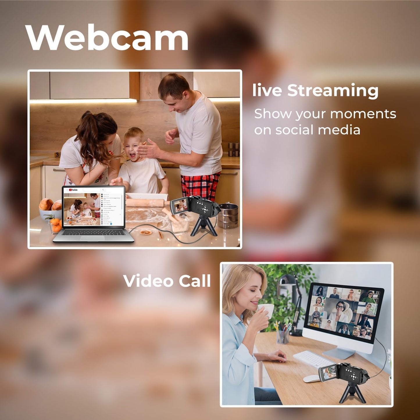 Camcorder Video Camera 2.7K 48MP, Vlogging Camera for YouTube with Fill Light — 3" 270° 18X Digital Zoom Flip Screen Webcam Anti-Shake, Digital Camera with 32GB Card for Beginners Kids Teens Gifts