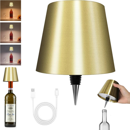 2025 New Wireless Bottle Lamp - LED Bottle Lights for Liquor & Wine Bottles, Cordless Lampshade, Whiskey Bottle Top Light, Bottle Stopper Night Light Kit, Rechargeable 3-Tone Touch-Dimmable