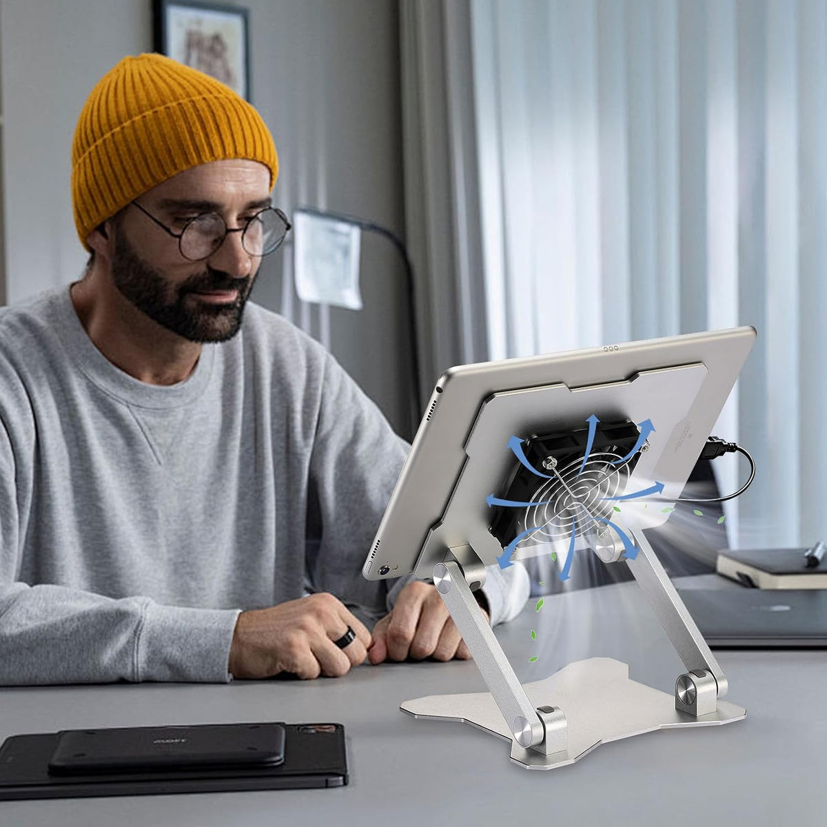 Surface Pro Stand, iPad Cooler,Aluminum Cooling Pad,Sturdy Tablet Stand Holder with Quiet Fan for Microsoft Surface Tablets,iPad Series,Samsung Galaxy Tabs-Up to 15-in Tablets