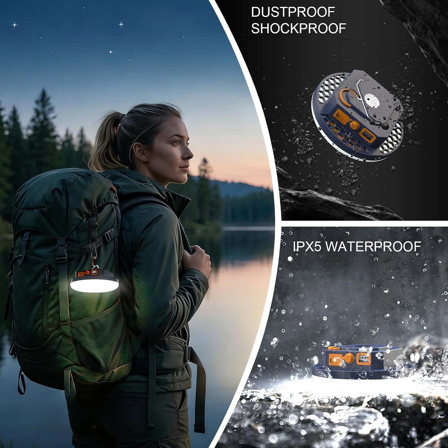 4000LM Flashlight Portable LED Camping Lantern Light 30W with Digital Display and Magnet , IPX5 Waterproof Tent Lights Light for Parents Christmas Gift