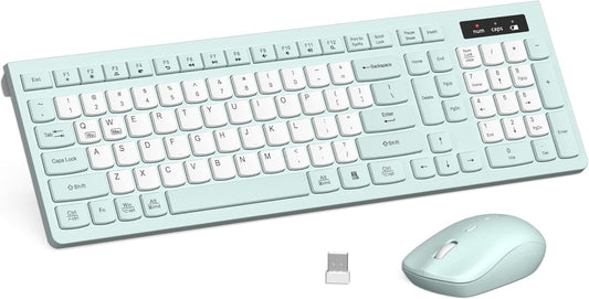 Wireless Keyboard and Mouse Combo Silent for Office and Home(Mint Green-B)