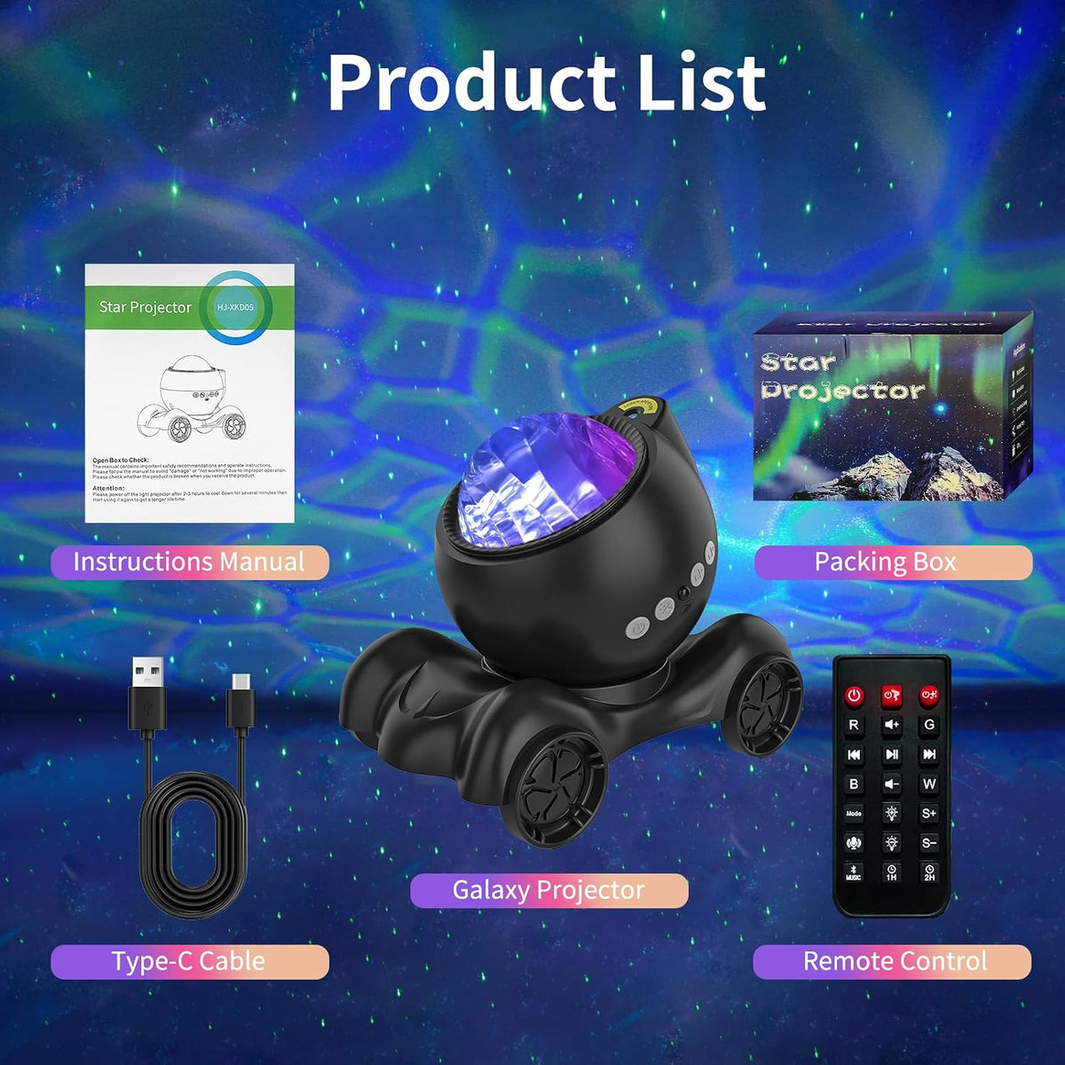 ENOKIK Galaxy Projector Night Light, Star Bluetooth Speaker, Solid Black