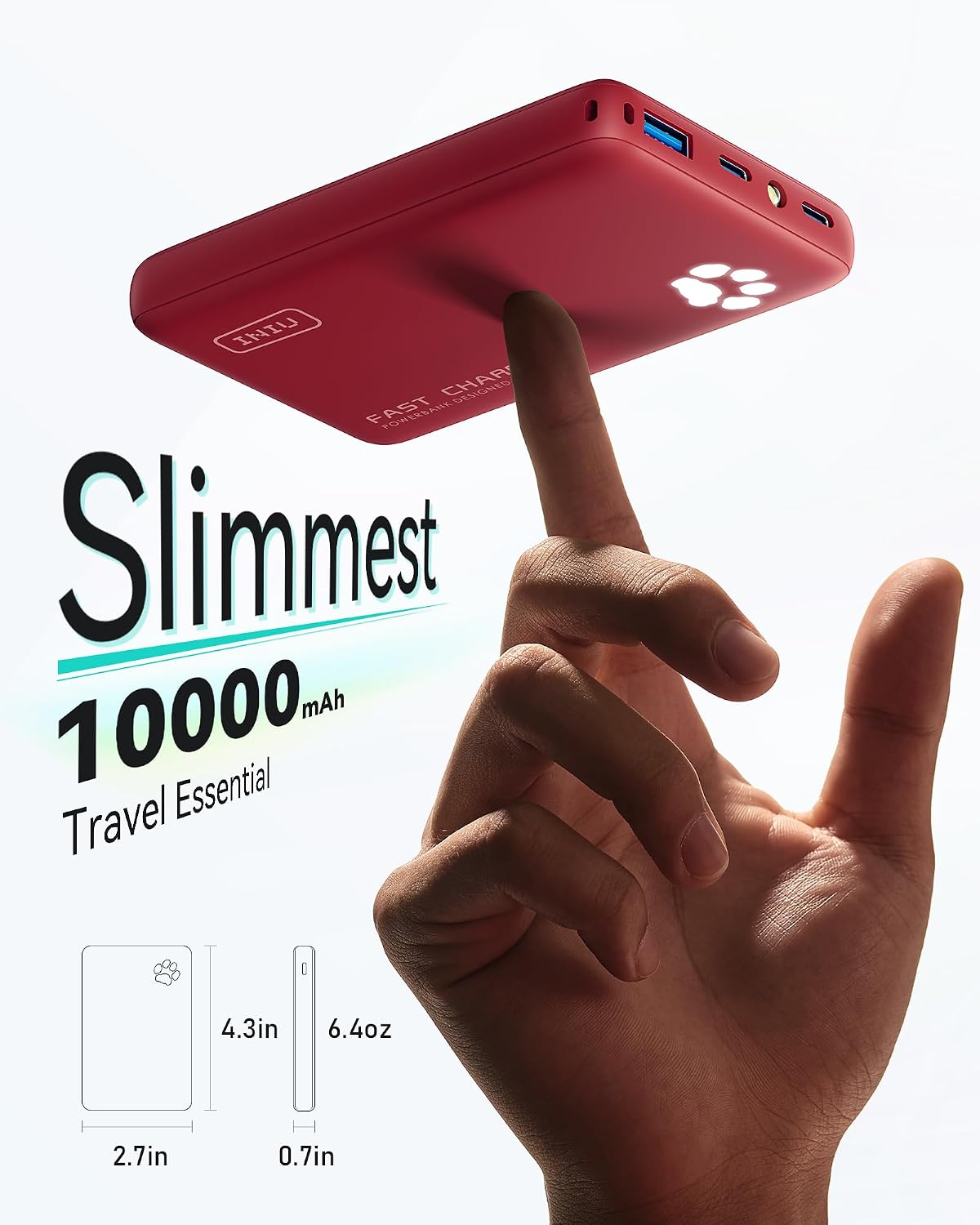 INIU 45W Fast Charging Portable Charger, Smaller 10000mAh Travel Power Bank | Flight-Safe, Detachable USB C Cable, Travel Essential, External Battery Phone Pack for iPhone 17 Samsung S26 iPad etc, Red