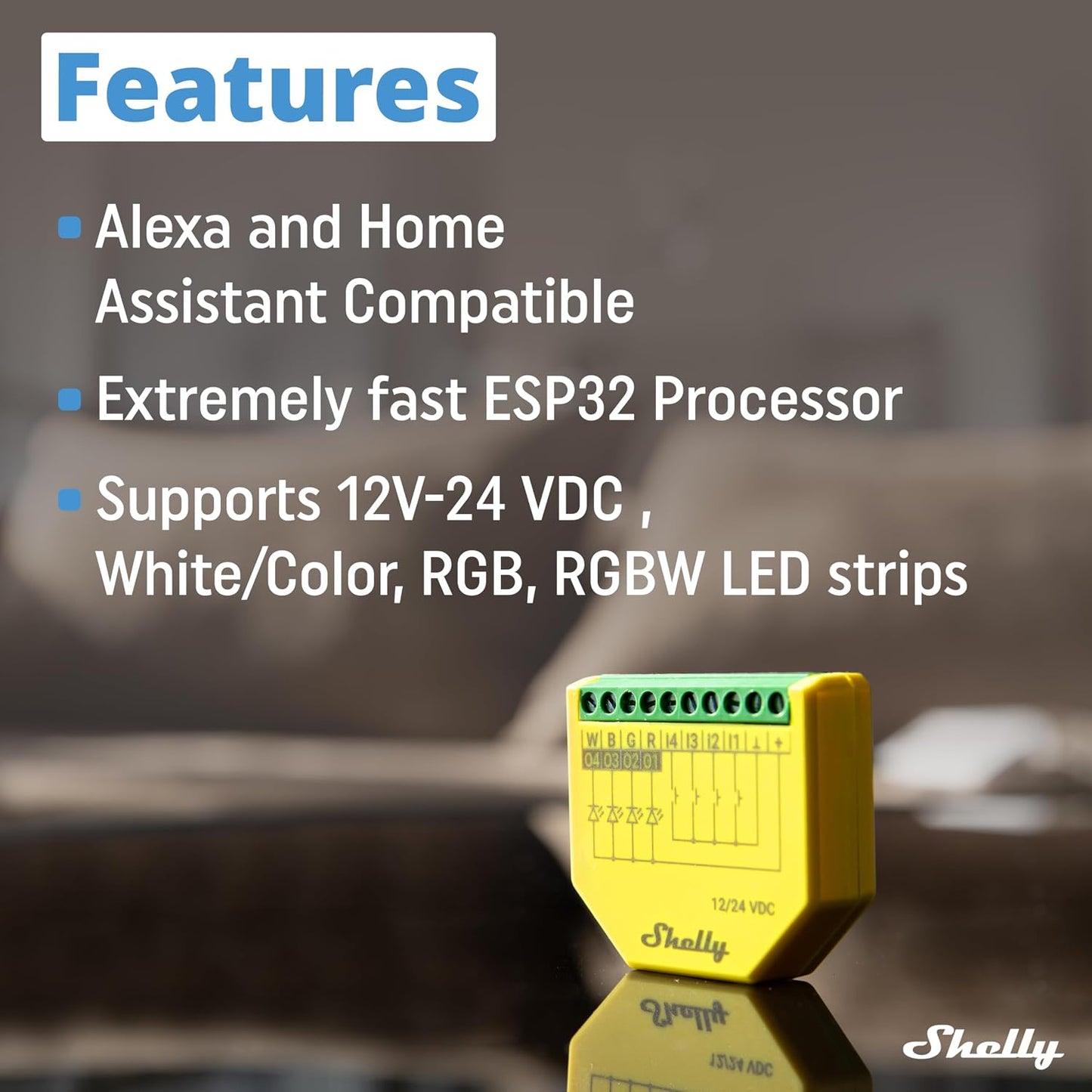 Shelly Plus RGBW PM | WiFi Smart Remote Control for RGBW Led Strips with Power Metering | Home Automation | Bluetooth Gateway | No Hub | Compatible with Alexa & Google Home | iOS Android App
