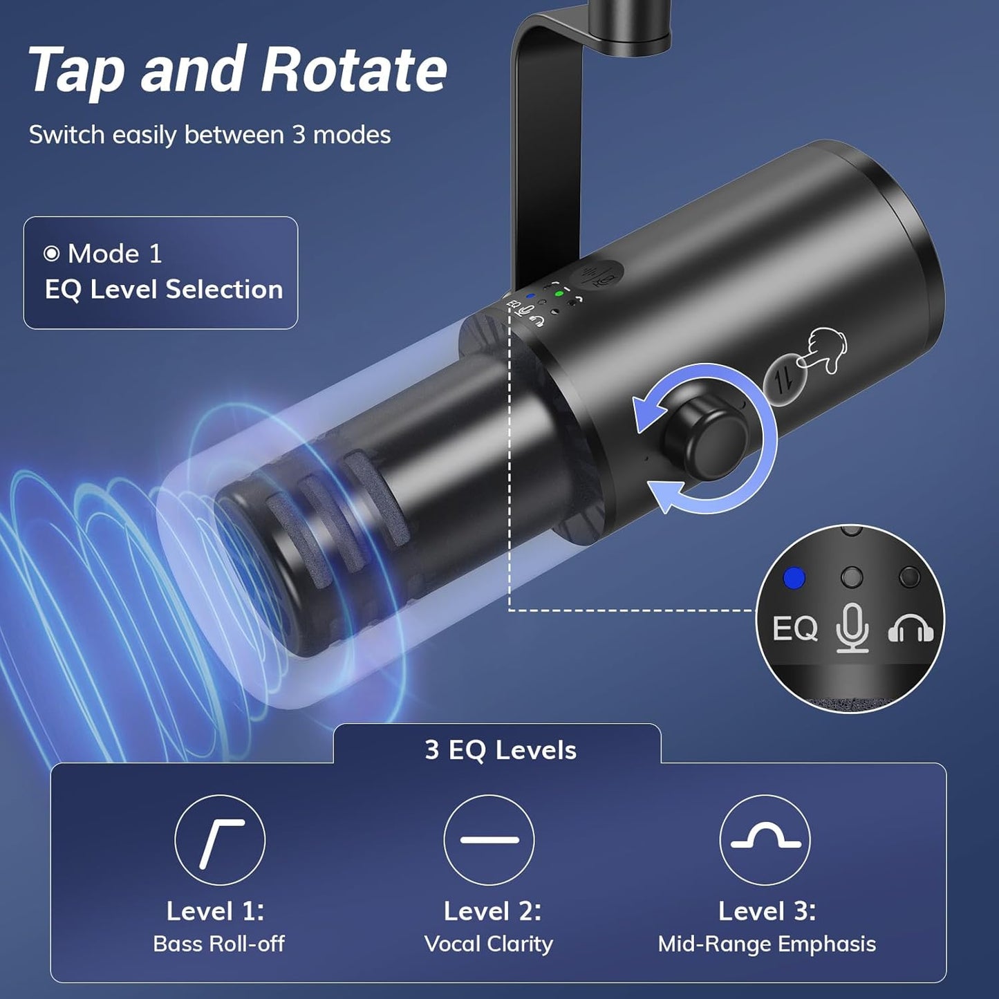 TONOR Dynamic Podcast Microphone for Studio, Cardioid XLR/USB Mic, AI Noise Cancellation, Tap Mute, 3.5mm Headphone Jack for Monitoring, Volume Control, Microfono with Desktop Stand, Black, TD510 AIR