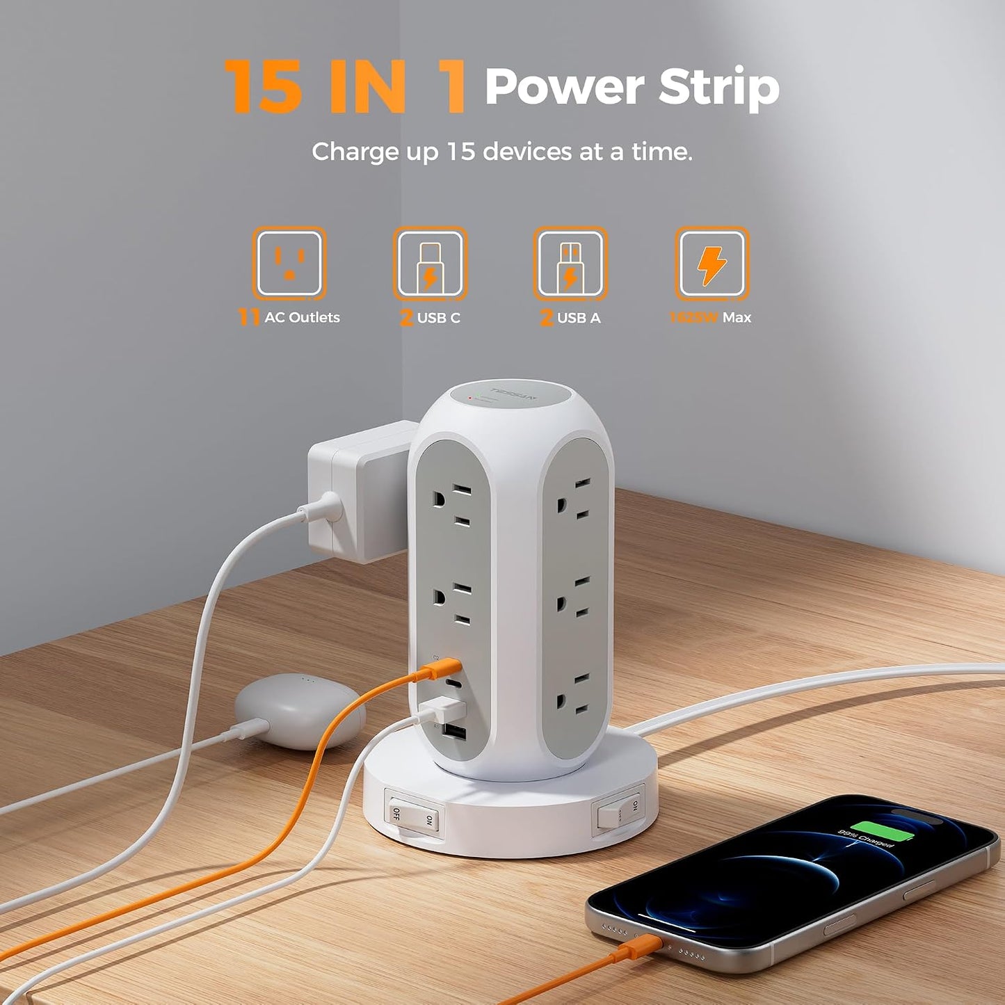 TESSAN Surge Protector Power Strip with 1050J, Individual Switches, 6 Ft | 11 Outlets, 4 USB Ports (2 USB C), Flat Extension Cord, 20W Charging Station for Multiple Devices, for Office, Dorm Room