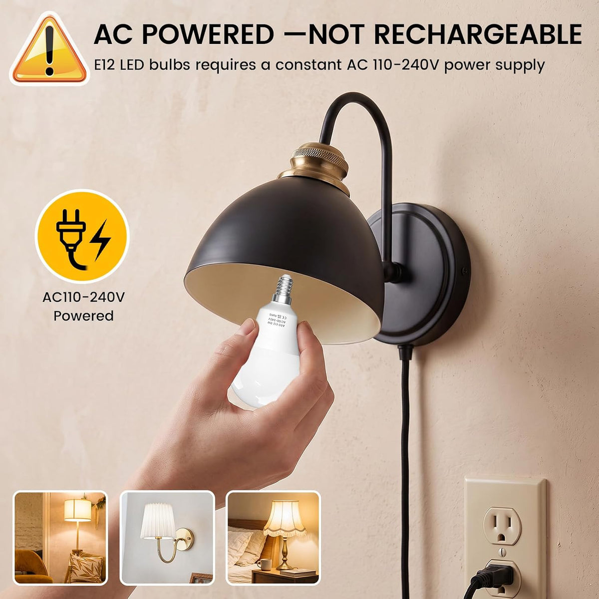 E12 LED Candelabra Light Bulbs 9W, 3 Bulb & 1 Remote