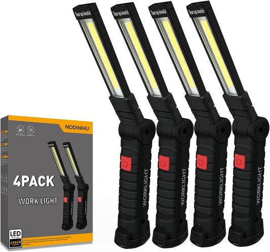 NODINIHU Working Light Portable, Rechargeable Work Lights with Magnetic Base Hanging Hook,360° Rotate 5 Modes,COB LED 800 Lumens Foldable Inspection Light for Car Repair, Grill and Outdoor Use(4pack)