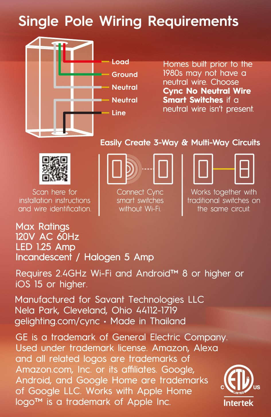C by GE Smart Switch, Wi-Fi & Bluetooth, No Hub, Alexa Google | On/off button style, neutral wire required, works with Alexa & Google Home, no hub needed, easy DIY install