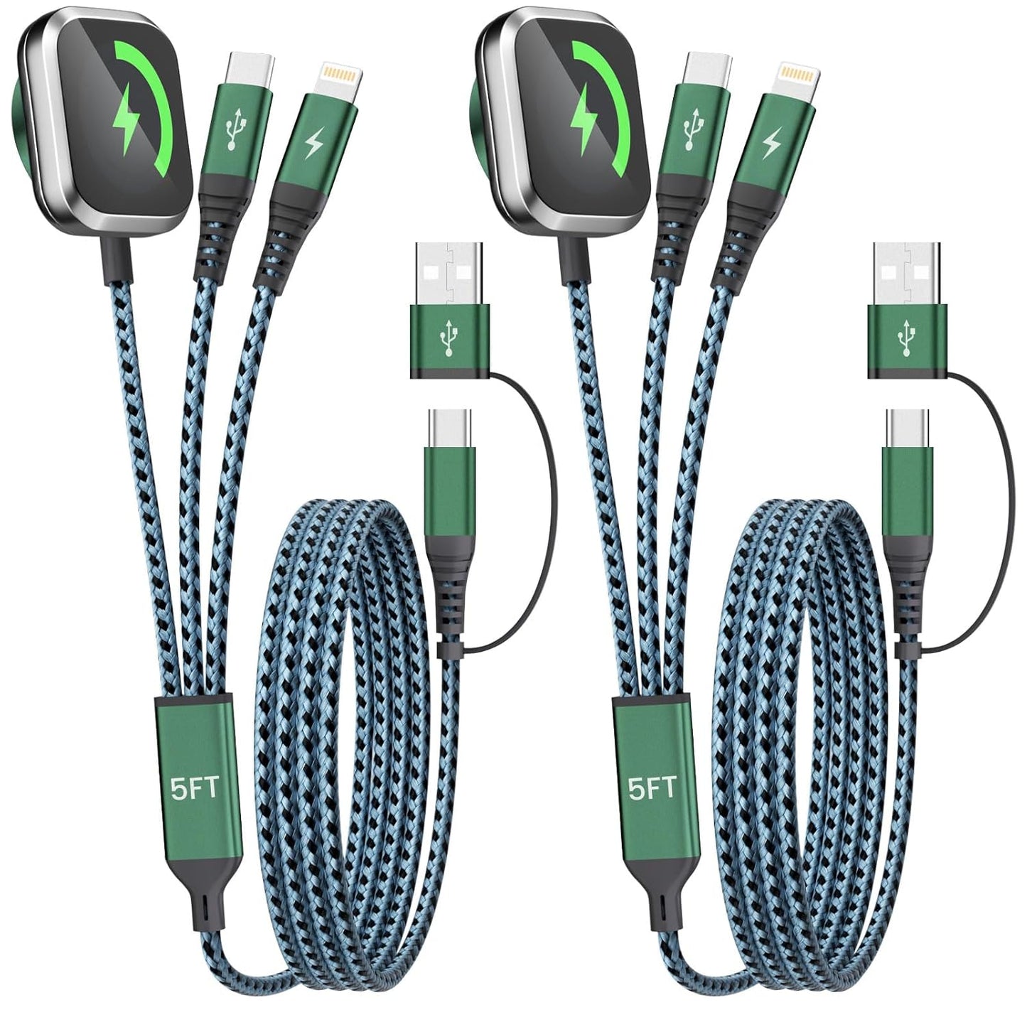 Travel Essentials for iPhone iWatch Charger 3 in 2 USB Cable, 2Pack 5FT | for iWatch/iPhone Charger/L Port, Beach Vacation Essentials USB C Cord Compatible with iWatch 10-1/iPhone 17-11/PS/Galaxy/Car