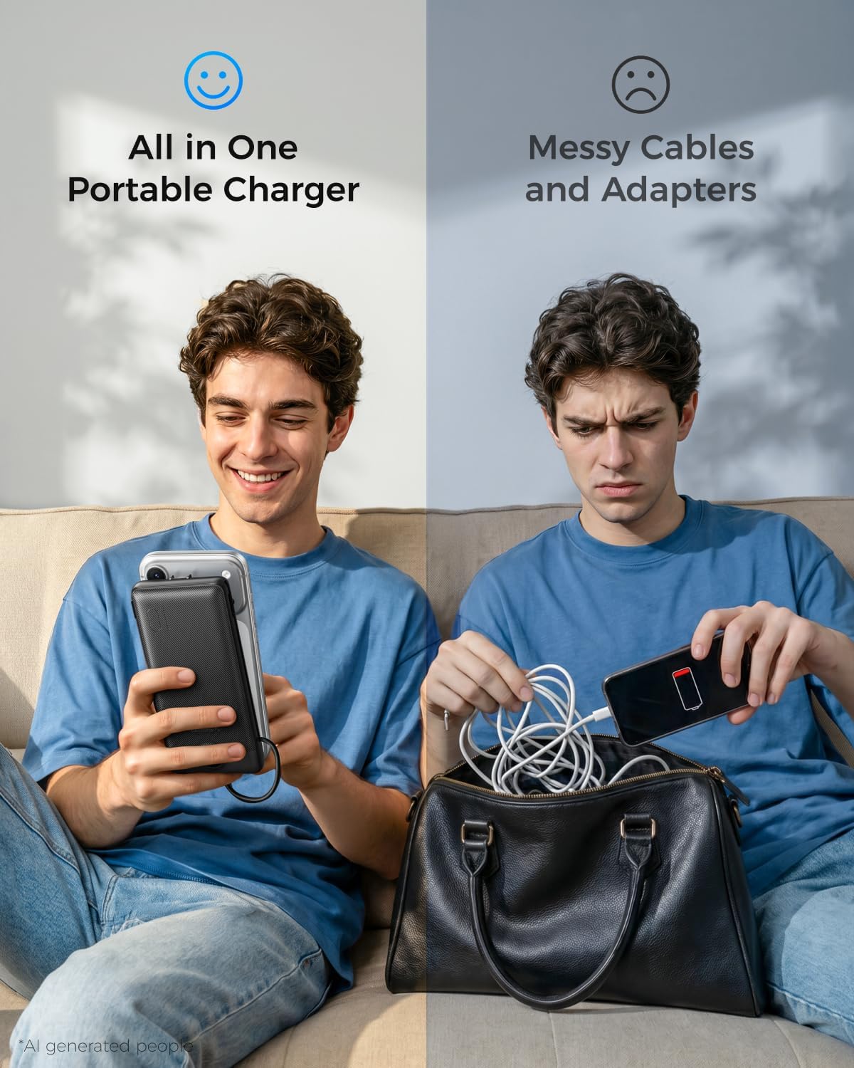 VEGER Portable Charger for iPhone, Power Bank Built in Cable and Wall Plug | 10000mAh,Ultra Slim&Compact,5 Outputs,LED Display,Flight-Safe,Travel Essentials Battery Pack for iPhone 17,iPad, Samsung,etc